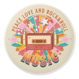 Peace love and rock & roll ceramic knob