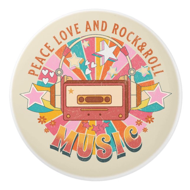 Peace love and rock & roll ceramic knob (Front)