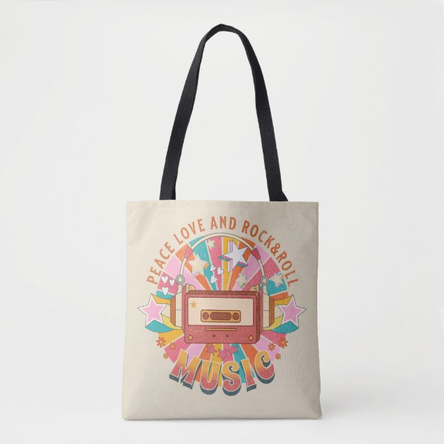 Peace love and rock & roll tote bag (Front)