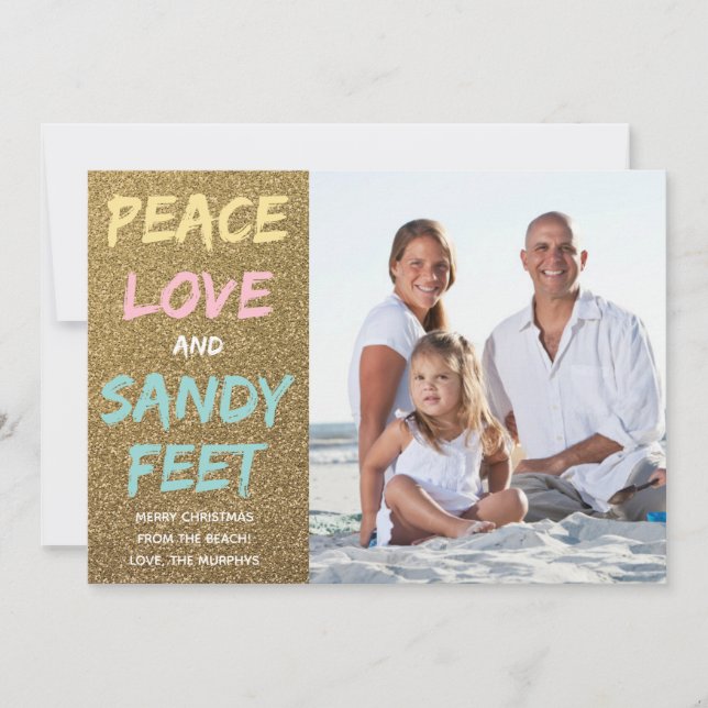 Peace Love and Sandy Feet Carte photo de Noël (Devant)