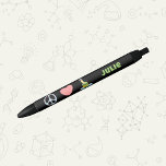 Peace Love and Science with Name Black Ink Pen<br><div class="desc">This personalized pen is the perfect accessory for any science lover or student. Featuring a design with a peace symbol, heart, and chemistry experiment illustration, all set against a black background, this pen is both stylish and functional. The design is completed with a custom name printed in the same line,...</div>