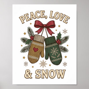 Peace Love And Snow Cozy Knitted Winter Mittens Ch Poster