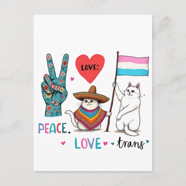 Peace Love and Trans LGBTQ Transgender  Announcement Postcard (Front)