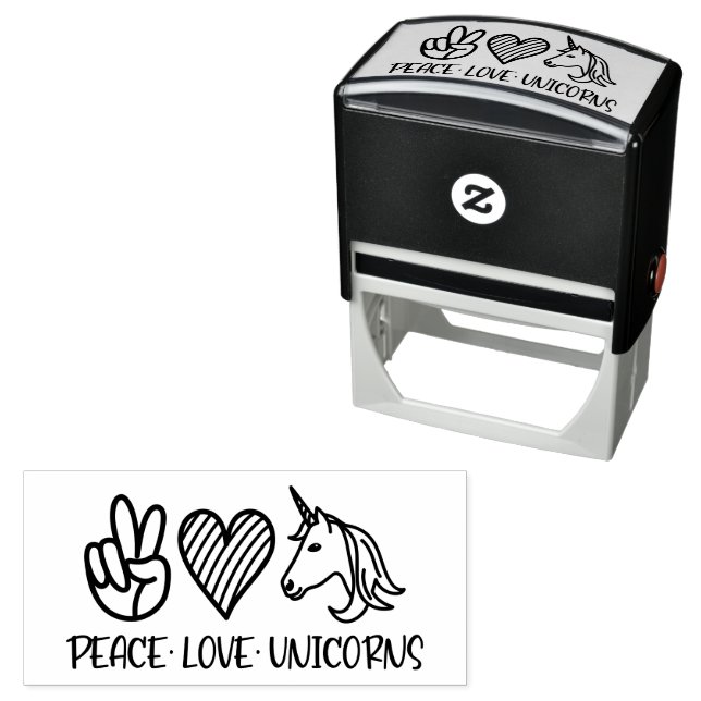 Peace, Love, and Unicorns Self-Inking Stamp (In Situ)