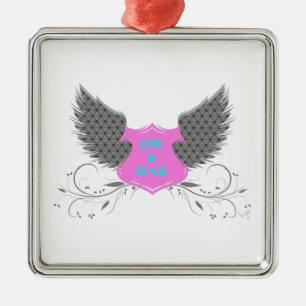 Peace Love Angel Wings Design Metal Ornament