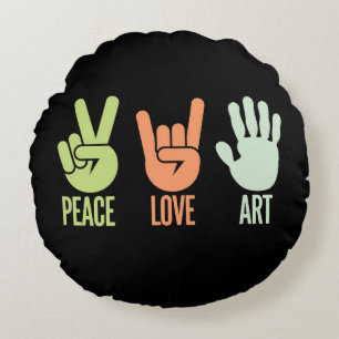 Peace Love Art – Creative Expression Round Pillow