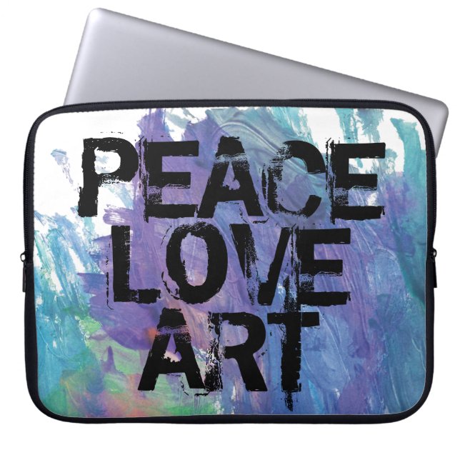 PEACE LOVE ART type + abstract background | Laptop Sleeve (Front)