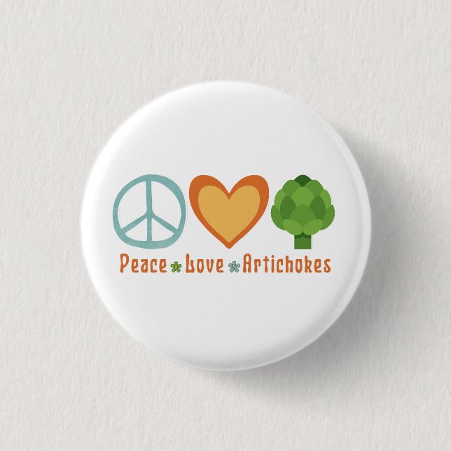 Peace Love Artichokes Vegan Veggie Hippie Foodie 1 Inch Round Button (Front)