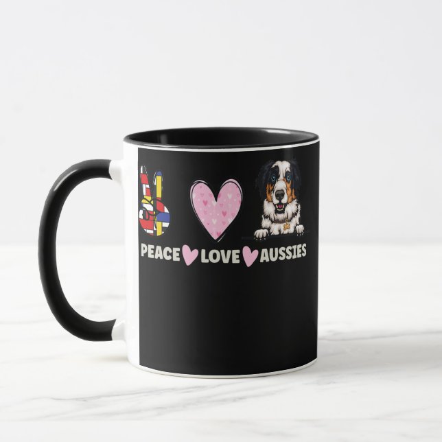 Peace Love Aussies Dog Aussie Shepherd Lover Mug (Left)