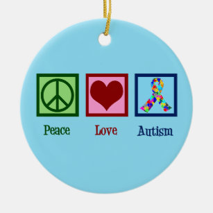 Peace Love Autism Awareness Ribbon Cute Blue Ceramic Ornament
