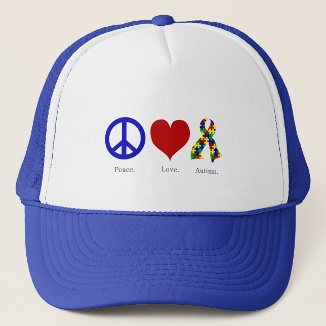 Peace. Love. Autism. (bright coloured) Hat (Front)