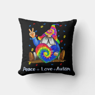 Peace Love Autism Gnome Autism Tie Dye Autism Awar Throw Pillow