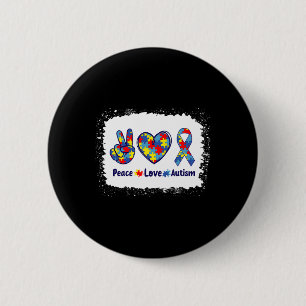 Peace Love Autism In April We Wear Blue For Autism 2 Inch Round Button