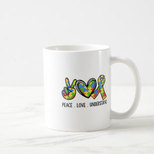 Peace Love Autism In April We Wear Blue For Autism Coffee Mug