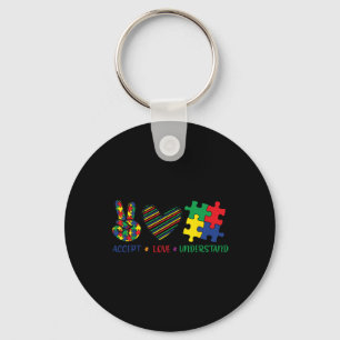 Peace Love Autism In April We Wear Blue For Autism Keychain