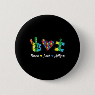 Peace Love Autism Puzzle Awareness Autistic Men Wo 2 Inch Round Button