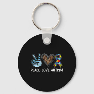 Peace Love Autism Puzzle Pieces Ribbon Autism Awar Keychain