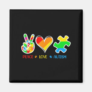 Peace Love Autism Puzzle Pieces Ribbon Autism Awar Magnet