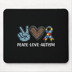 Peace Love Autism Puzzle Pieces Ribbon Autism Awar Mouse Pad
