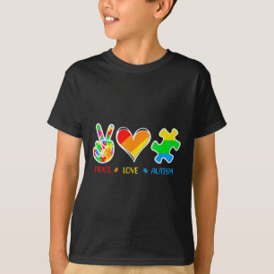 Peace Love Autism Puzzle Pieces Ribbon Autism Awar T-Shirt