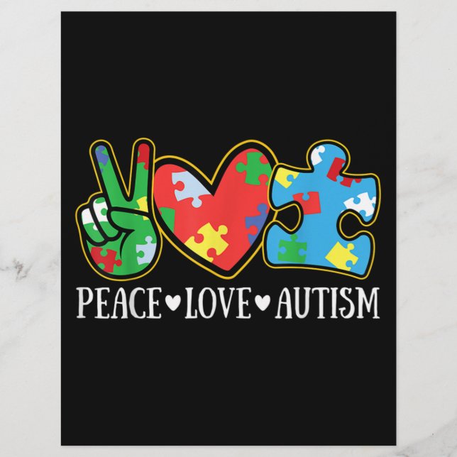 Peace Love Autism Puzzle Ribbon Autism Awareness Flyer (Front)