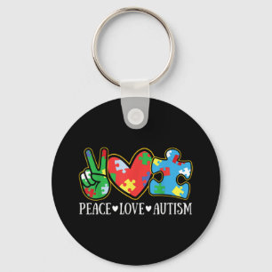 Peace Love Autism Puzzle Ribbon Autism Awareness Keychain