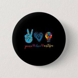 Peace Love Autism Puzzle Ribbon Autism Awareness P 2 Inch Round Button