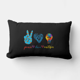 Peace Love Autism Puzzle Ribbon Autism Awareness P Lumbar Pillow