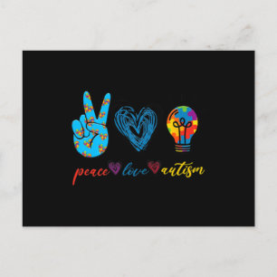 Peace Love Autism Puzzle Ribbon Autism Awareness P Postcard