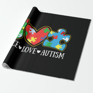 Peace Love Autism Puzzle Ribbon Autism Awareness Wrapping Paper