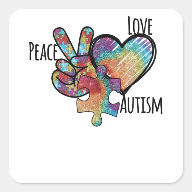 Peace Love Autism Square Sticker (Front)