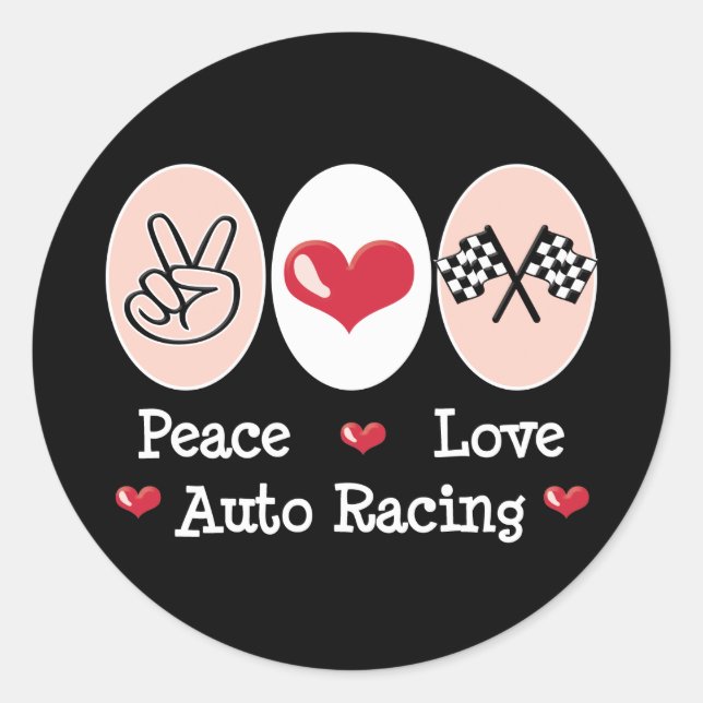 Peace Love Auto Racing À damiers Stickers Drapeau (Devant)