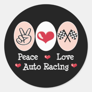 Peace Love Auto Racing Chequered Flag Stickers