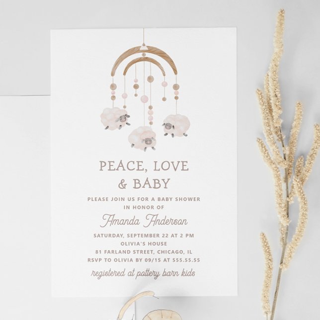 Peace Love & Baby | Cute Sheep Mobile Baby Shower Invitation (Creator Uploaded)