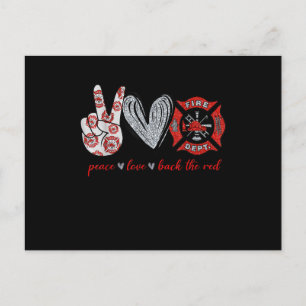 Peace Love Back Red Funny Firefighter Lover Gift Holiday Postcard