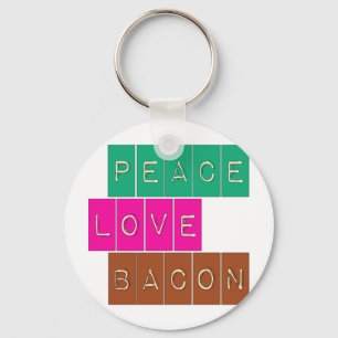 Peace Love Bacon Bright Colours Design Keychain