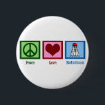 Peace Love Badminton 2 Inch Round Button<br><div class="desc">A peace sign,  heart,  and the badminton shuttlecock decorate this cute badminton player gift. Peace Love Badminton.</div>