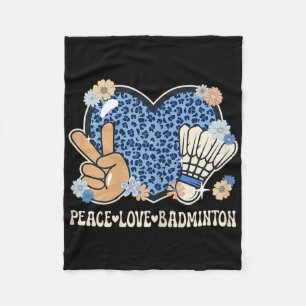 Peace Love Badminton Lover Leopard Print Girl Cute Fleece Blanket