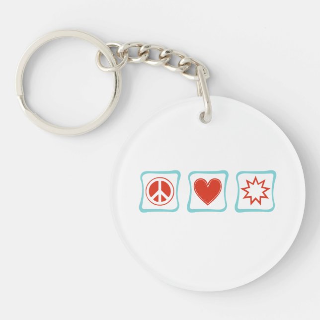 Peace Love Baha'i Squares Keychain (Front)