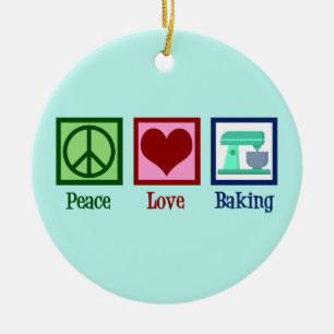 Peace Love Baking Cute Bakery Teal Stand Mixer Ceramic Ornament