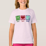 Peace Love Baking Cute Bakery Teal Stand Mixer T-Shirt<br><div class="desc">Peace Love Baking. A cute baker gift for someone who owns a bakery shop and loves pretty baked goods.</div>