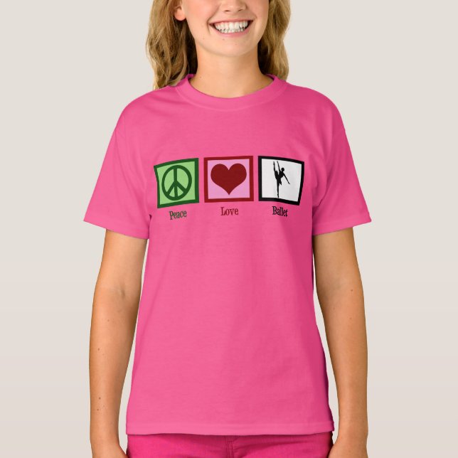 Peace Love Ballet Pink Girls T-Shirt (Front)