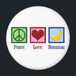 Peace Love Bananas Magnet<br><div class="desc">Peace Love Bananas. A cute banana lover gift featuring a peace sign and heart next to the yellow fruit.</div>