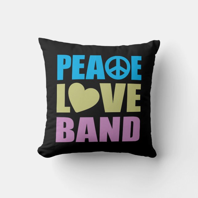 Peace Love Band Throw Pillow (Front)
