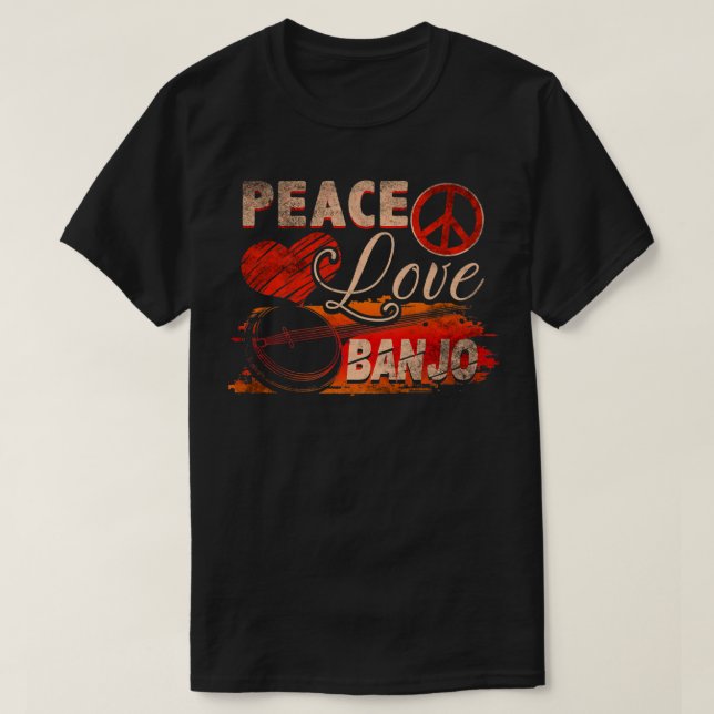 Peace Love Banjo Guitar Player Country Bluegrass P T-Shirt (Design Front)