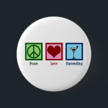 Peace Love Bartending 2 Inch Round Button<br><div class="desc">Peace Love Bartending. A cool bartender gift for someone who works at a bar featuring a peace sign,  heart,  and cute martini design.</div>