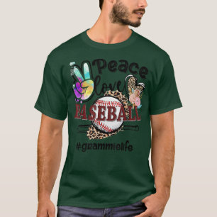 Peace Love Baseball Grammie Life Mom Grandma Leopa T-Shirt