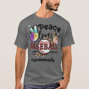 Peace Love Baseball Grammie Life Mom Grandma Leopa T-Shirt