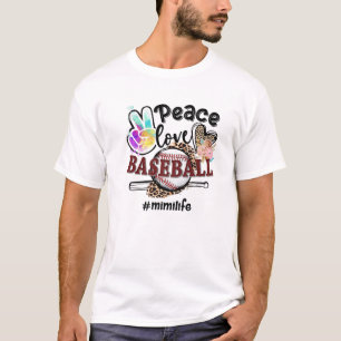 Peace Love Baseball Mimi Life Mom Grandma Leopard T-Shirt