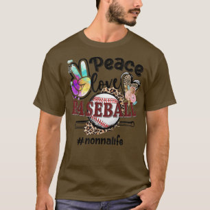 Peace Love Baseball Nonna Life Mom Grandma Leopard T-Shirt